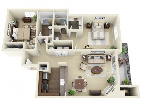2x2 950 sqft Floor Plan at Lakemont Orchard, Issaquah Washington